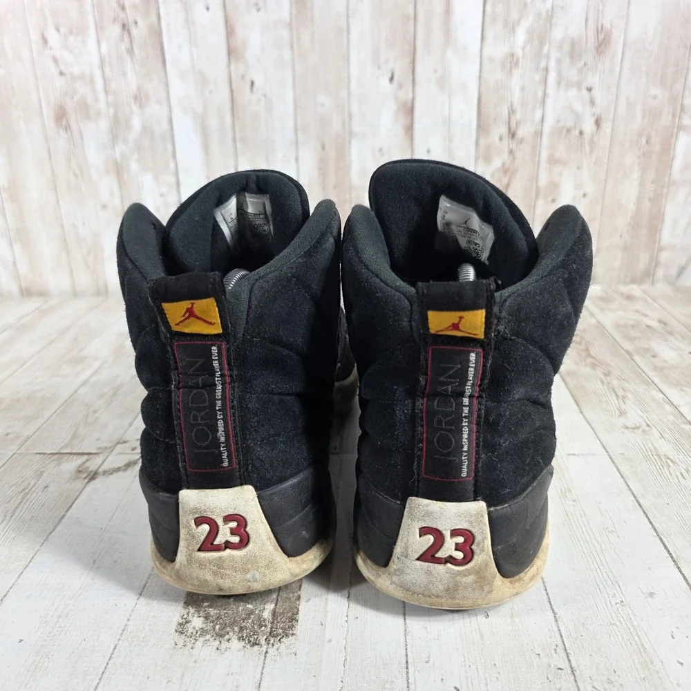 Jordan‎ 12 Retro Reverse Taxi Black Suede Gold 130690-017 Mens Size 9